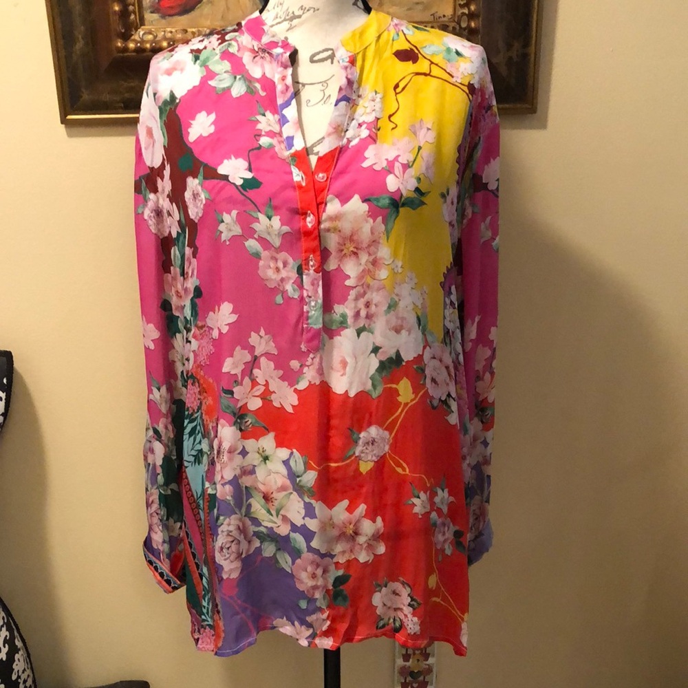 💗 Shana Bohemian partial button long sleeve / roll up lightweight happy top